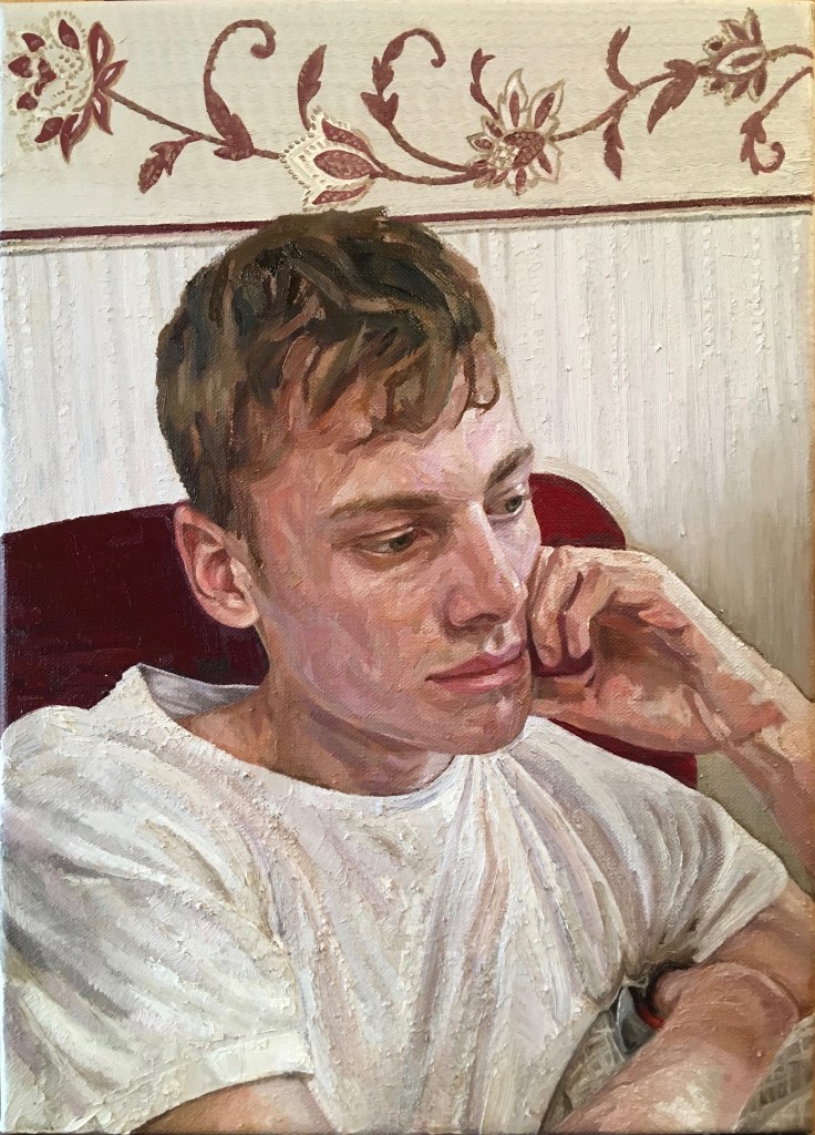 "Man in The White T", 2018. Oil on Canvas, 34x44cm. Private Collection.