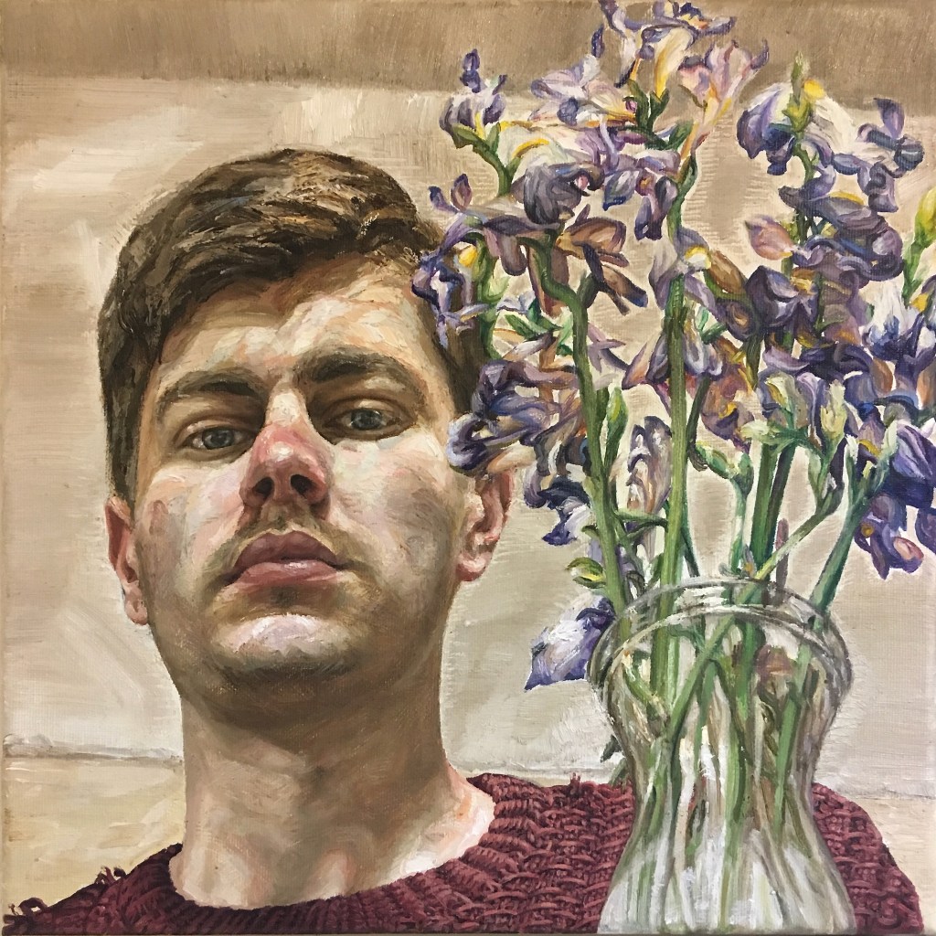 'Self-Portrait with Dead Flowers', 2020. Oil-on-Canvas, 30x30cm.