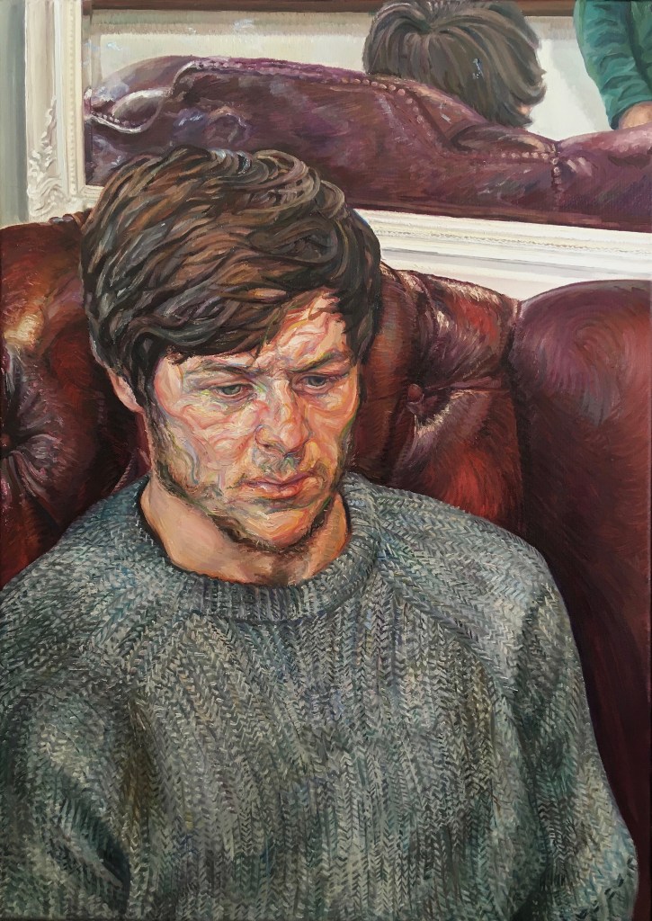 'Man in Red Chair', 2021. Oil-on-canvas, 50x70cm.