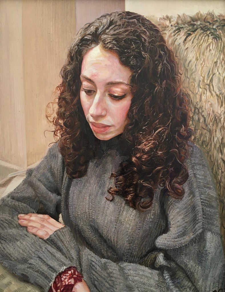 "Woman in a Knitted Jumper", 2019-20. Oil-on-Canvas, 35x45cm.