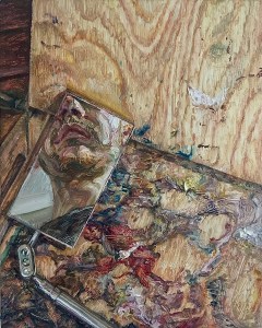 'The Painter at Work (Self-Portrait Fragment)', 2021. Oil-on-Canvas, 20x25cm. Private Collection.