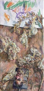 'Peering at the Bloom of Youth', 2022. Oil-on-Linen, 15x30cm.